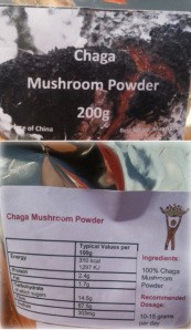 A pack of ground Chaga powder, often mistaken for Chaga extract powder